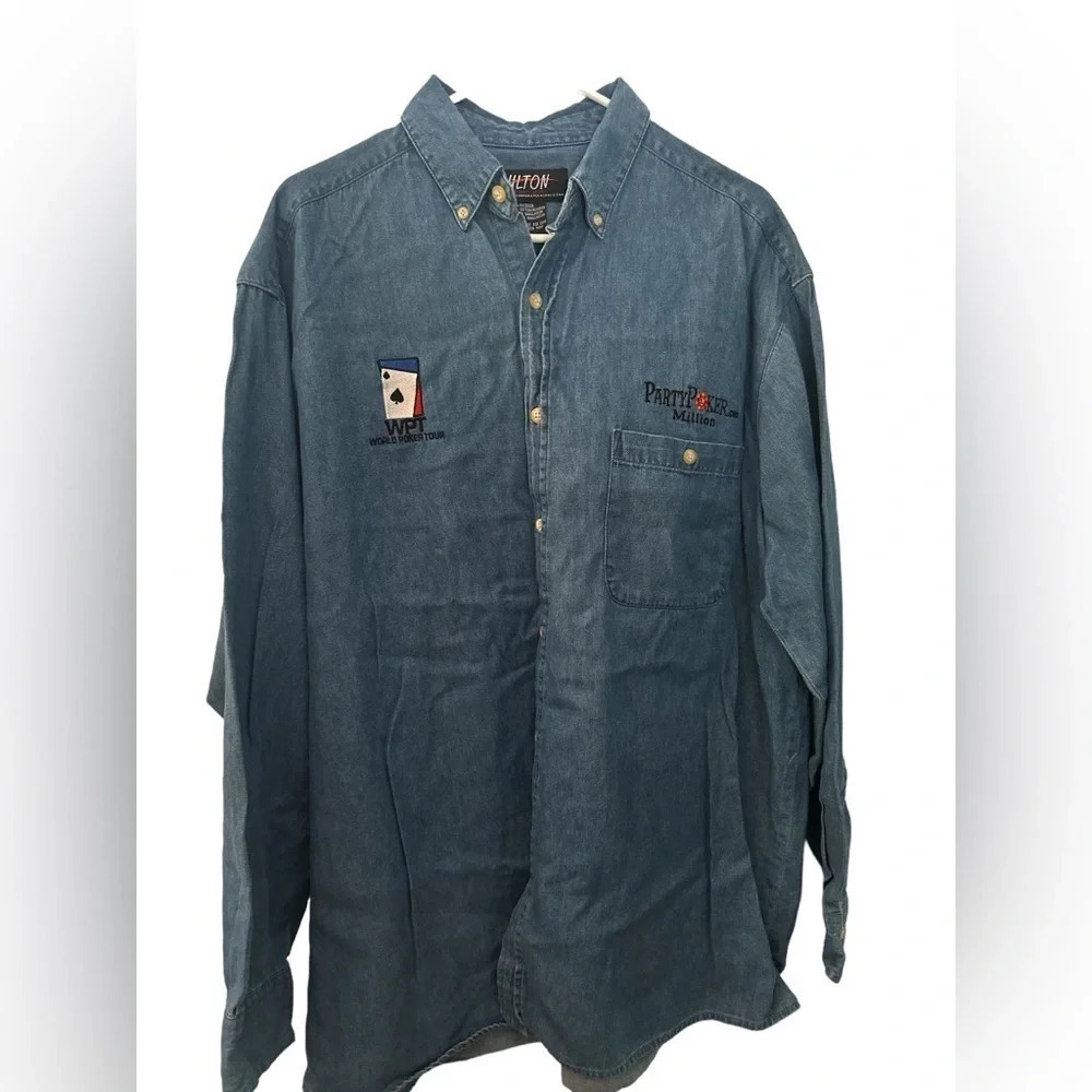 World poker tour long sleeved denim button down shirt NWOT